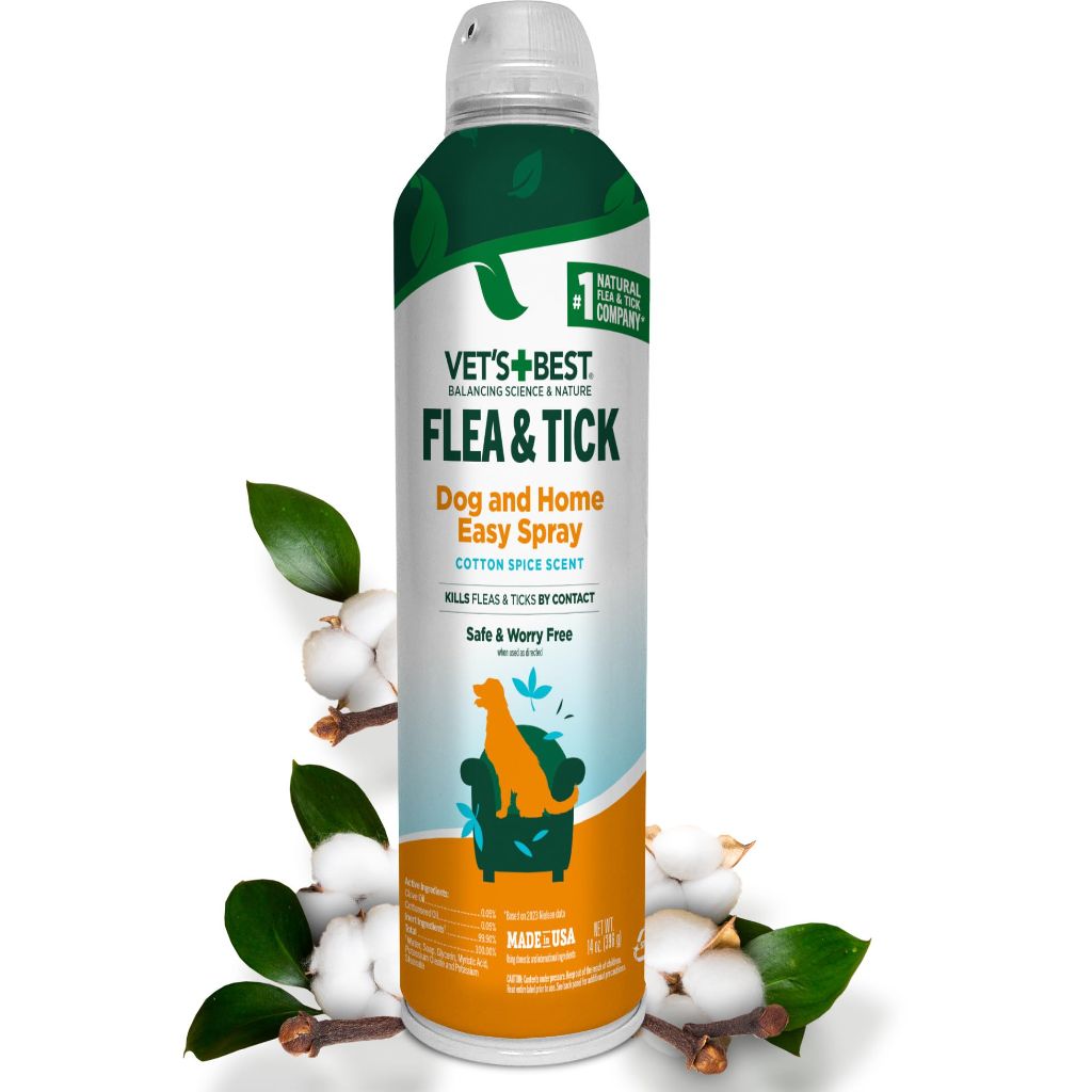 Vet's Best Natural Flea and Tick Easy Spray for Dogs – Cotton Spice Scent – 14 oz