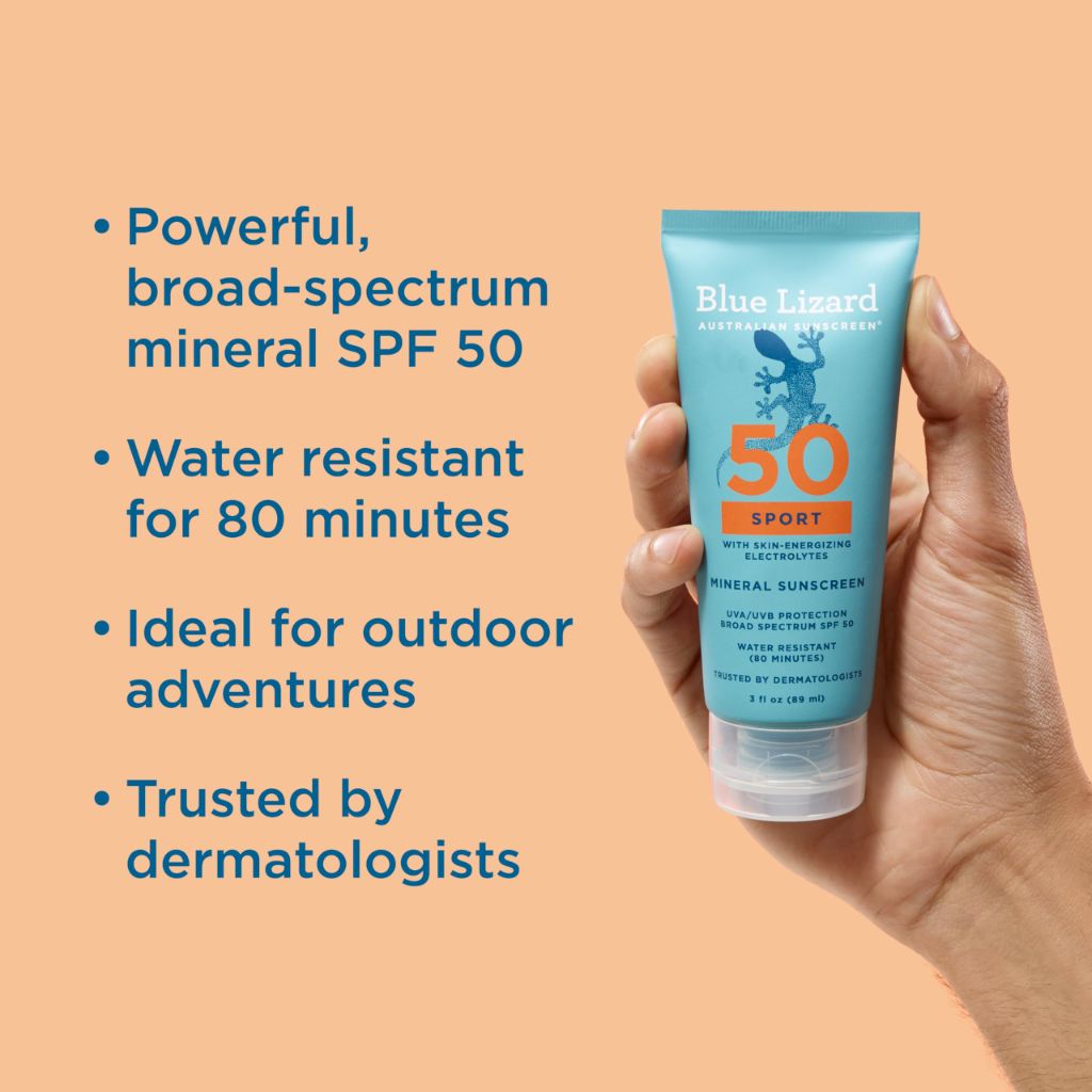 Blue Lizard Sport Mineral SPF 50 Lotion, Fragrance-Free, Paraben-Free, Vegan, 3.0 fl oz