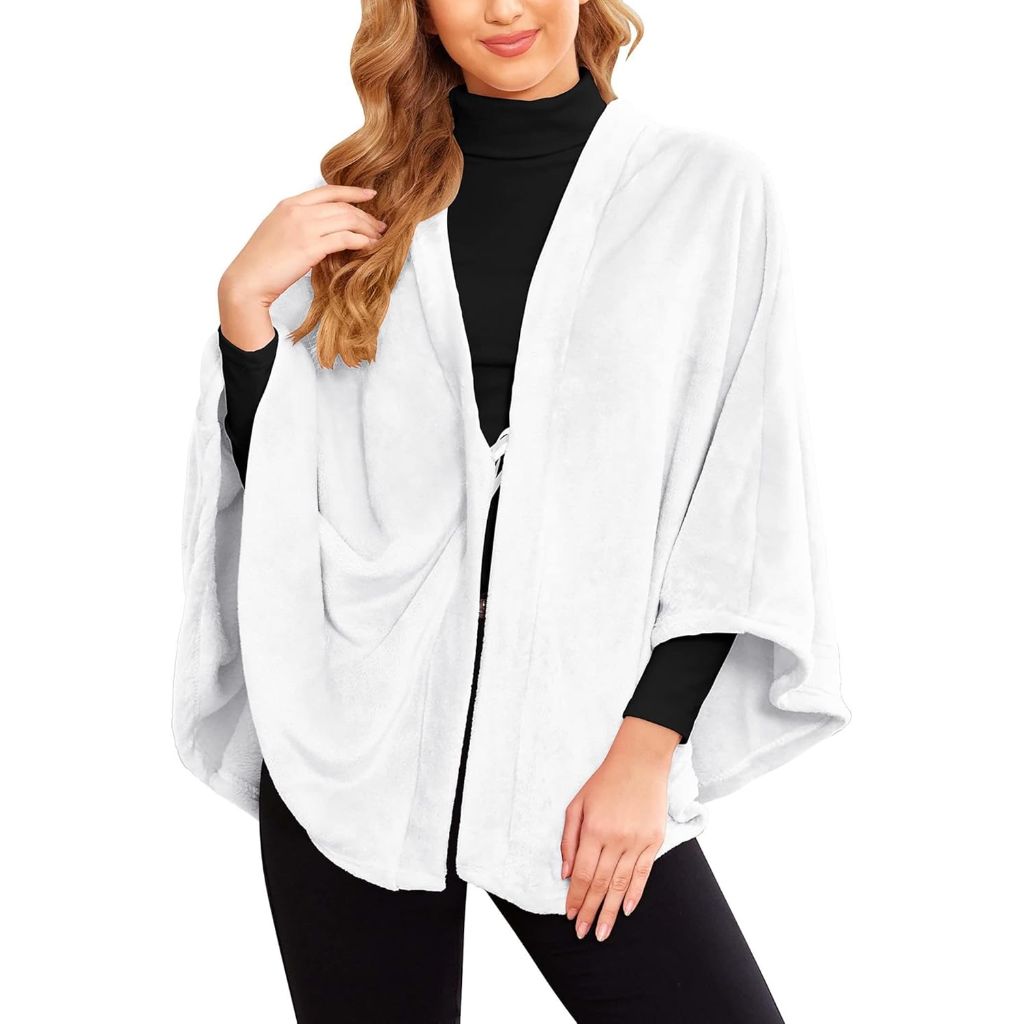 Ekouaer Flannel Faux Poncho for Women Lightweigh Blanket Warm TV Shawl Winter Coat Sweater Cape - Large