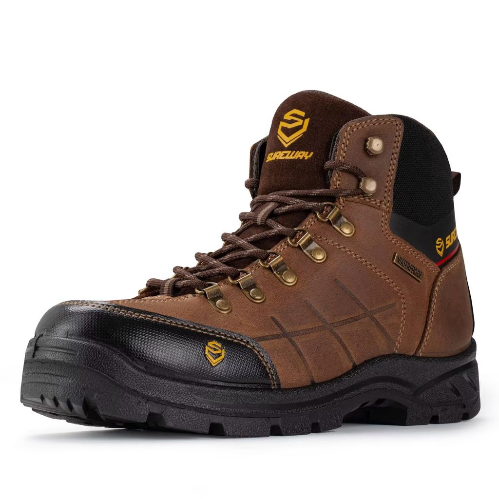 SUREWAY 6" Steel Toe Waterproof Work Boot for Men, Brown - size 10.5