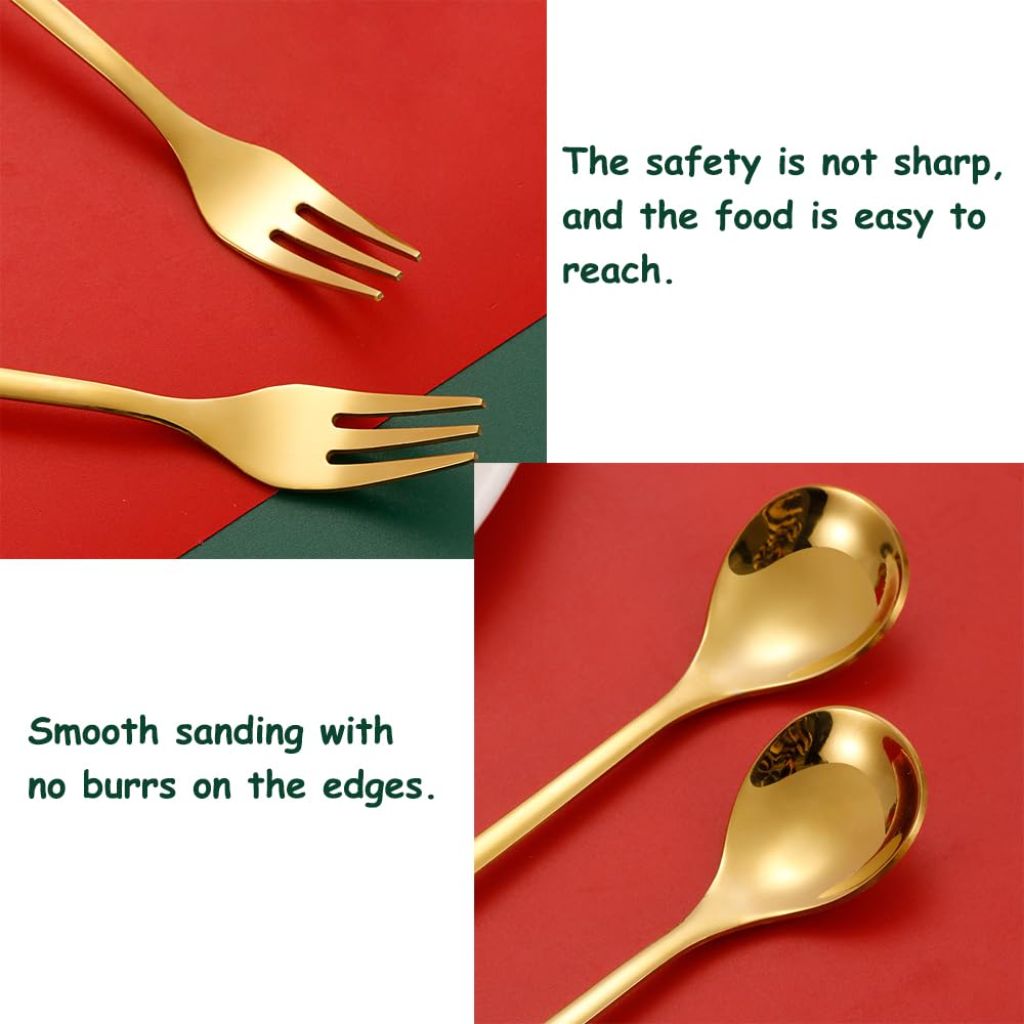 Unoschrim 6Pcs Christmas Forks and Spoons Set Christmas Coffee Spoon Gold Tea Spoons Stainless Steel Dessert Spoon Fruit Fork for Dessert Tea Soup Dinner Party Supplies-3 Styles