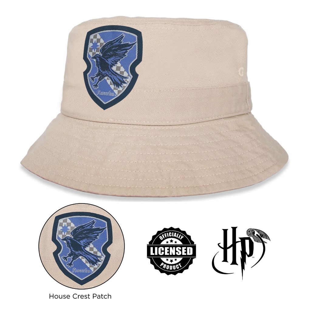 Harry Potter Bucket Hat for Kids, Boy and Girl, Ages 4-7 and Big Kids 7-14 | Khaki | Ravenclaw
