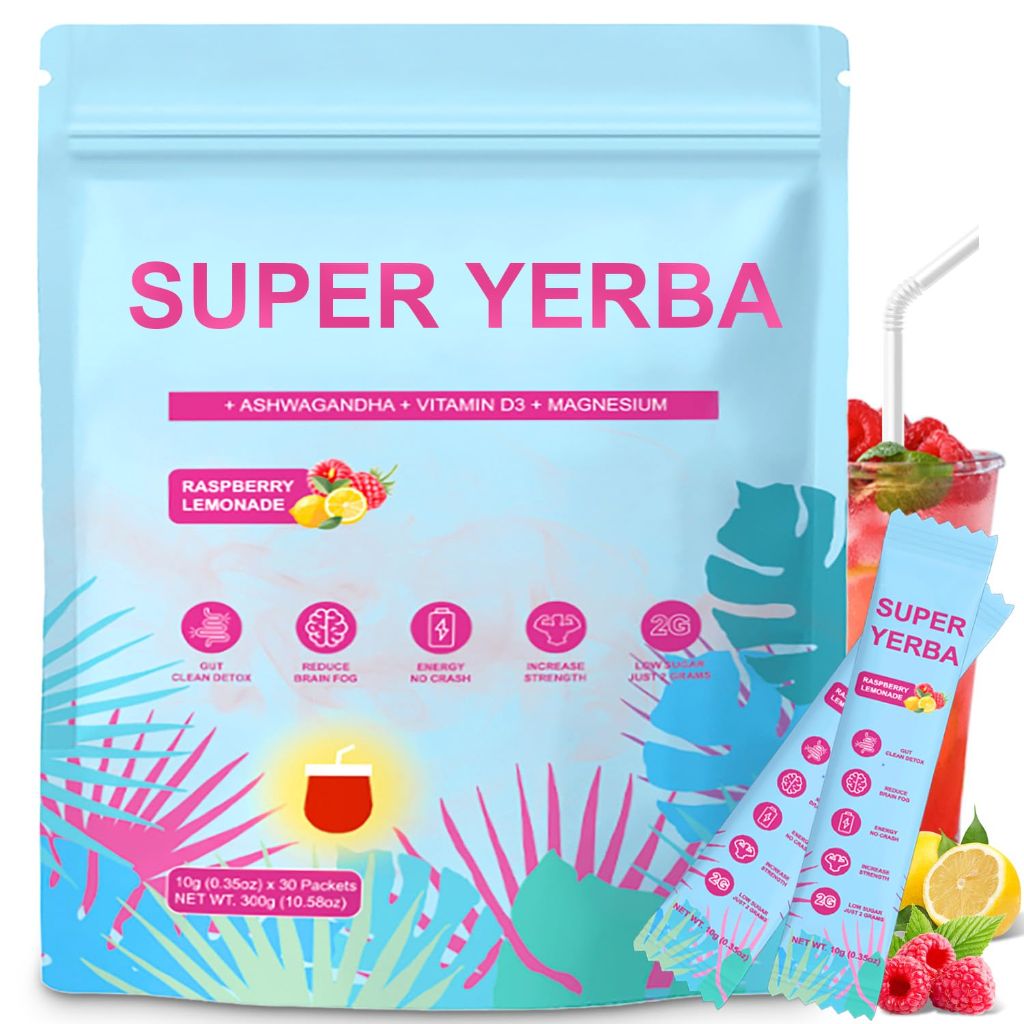 Super Yerba Mate, Powder Raspberry Lemonade , 30 Servings, Pink