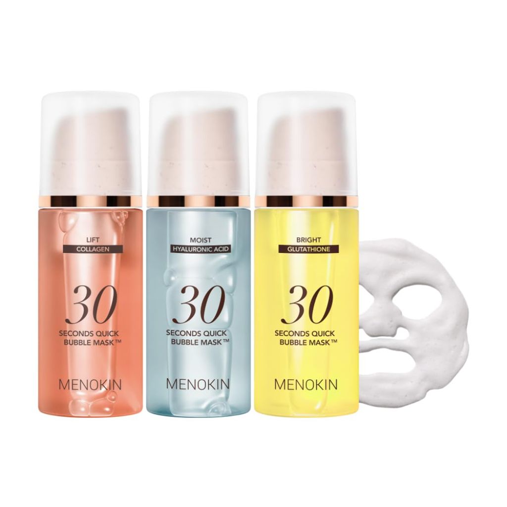 MENOKIN Korean Face Mask 3sets [30 seconds Quick Bubble Mask] (Collagen, Brightening, Moisturizing),  3.21 fl.oz