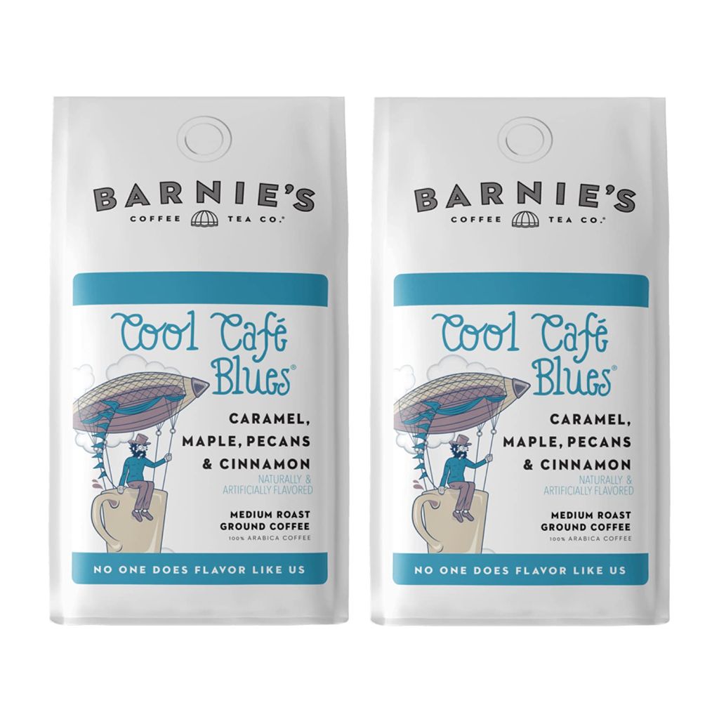 Barnie's Cool Café Blues Ground Coffee with Caramel, Maple, Pecan and Cinnamon Rum Flavors, Medium Roasted, 12oz Bag (2pk)