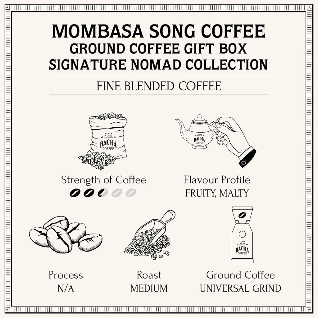 Bacha Coffee Signature Nomad Collection Mombasa Song Medium Roast Fine Blended Ground Coffee, 2 Pack