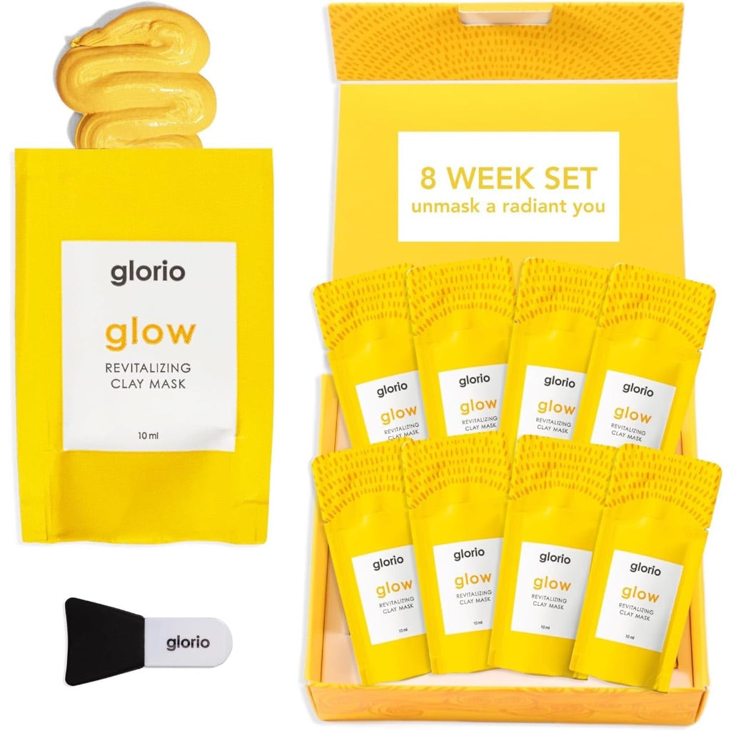 Glorio Glow Revitalizing Clay Face Mask Treatments to Boost Radiance & Luminosity - 8 Masks & 1 Applicator