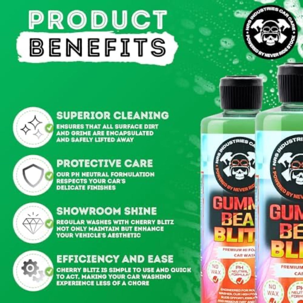 NRS Industries Foaming Car Wash Soap, pH Neutral - Gummy Bear Blitz, 16 fl. oz.