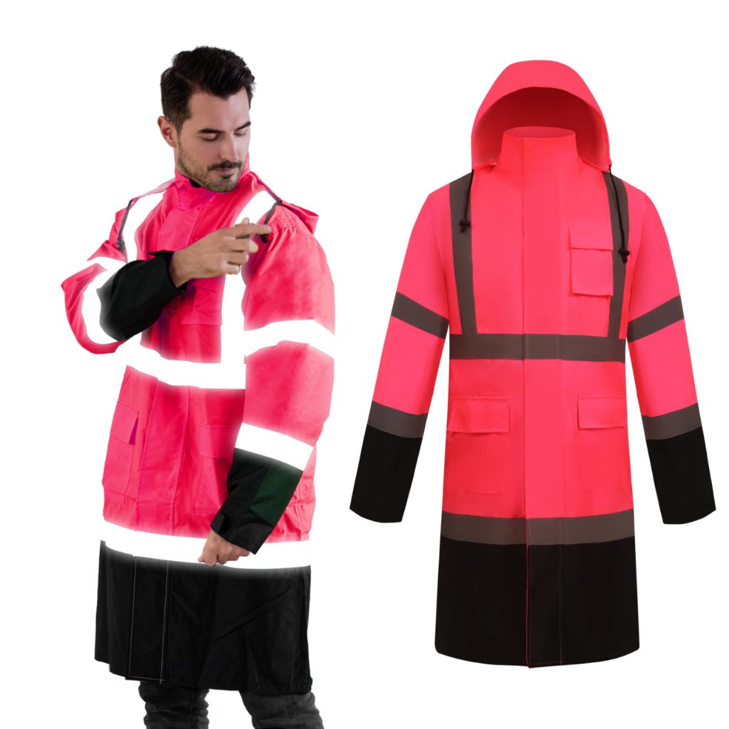 Z&Q LABOR Raincoat Safety Work Rain Gear Waterproof, Pink/Black Raincoat, M
