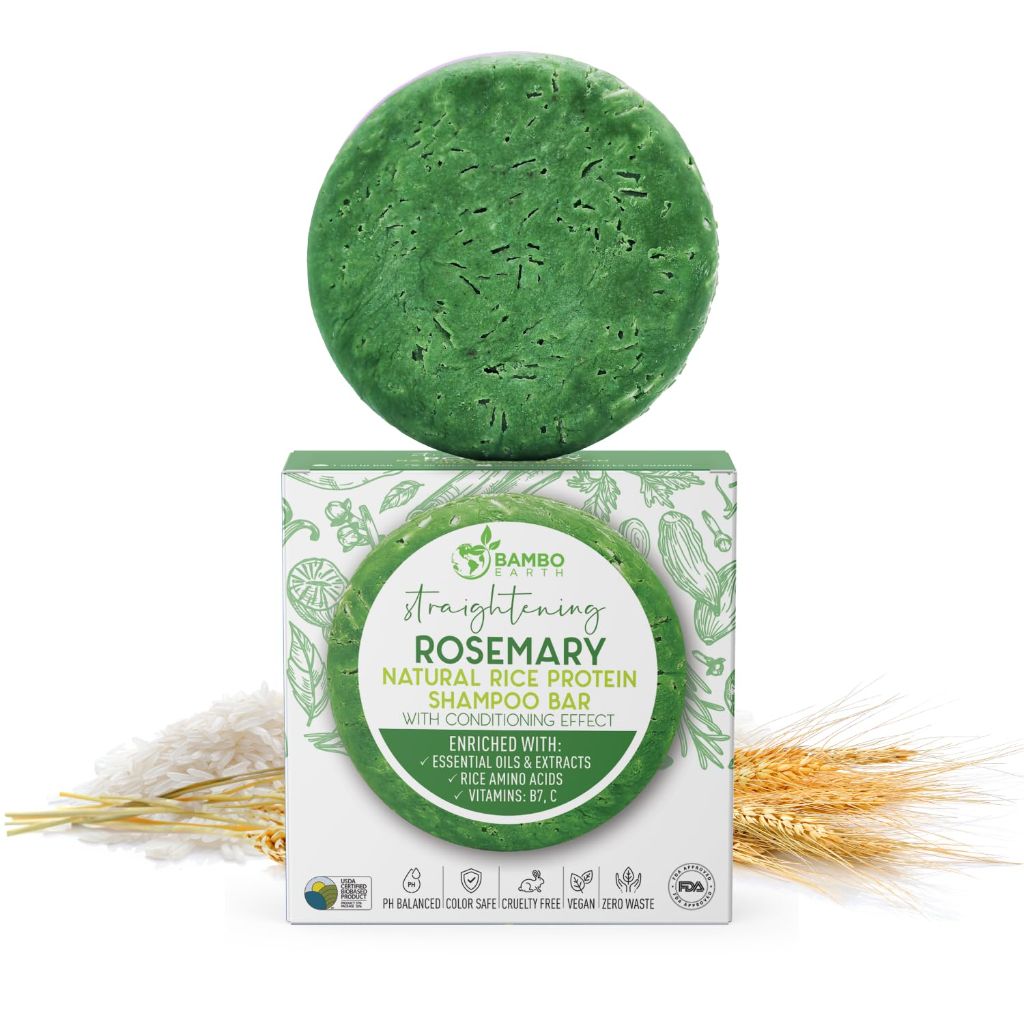 BAMBOEARTH Solid Rice Protein Water Shampoo Bar With Conditioner (Rosemary)