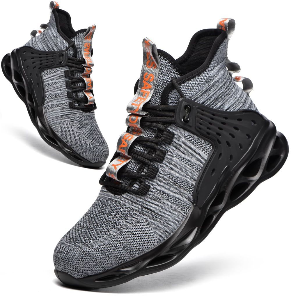 SZ 6, Kaximd Steel Toe Shoes for Men Women Lightweight | Grey
