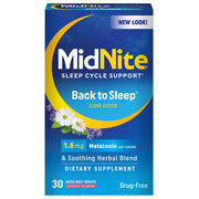 MidNite Back to Sleep Low Dose, 1.5 mg Melatonin Sleep Aid, 30 Quick Melt Tablets