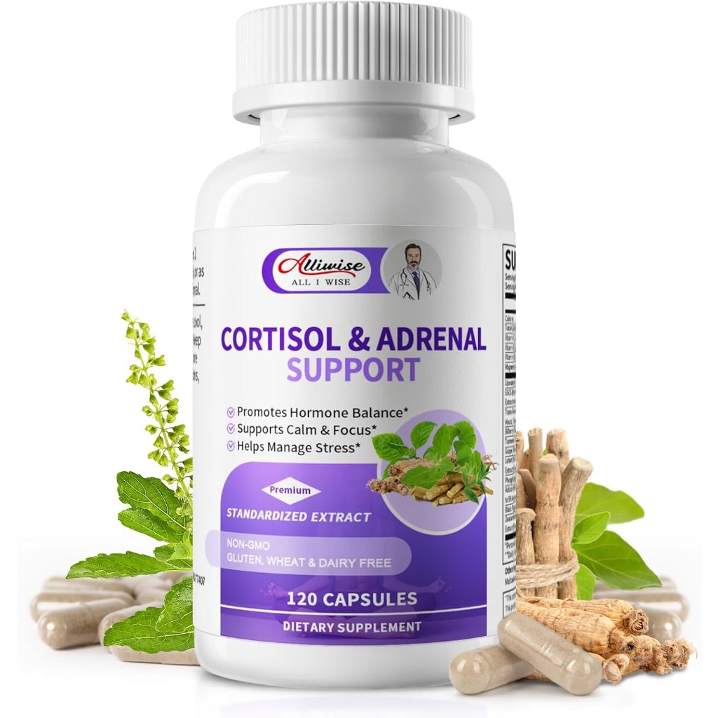 Cortisol Supplements w/Ashwagandha, L-Theanine, & Holy Basil - 120 Capsules