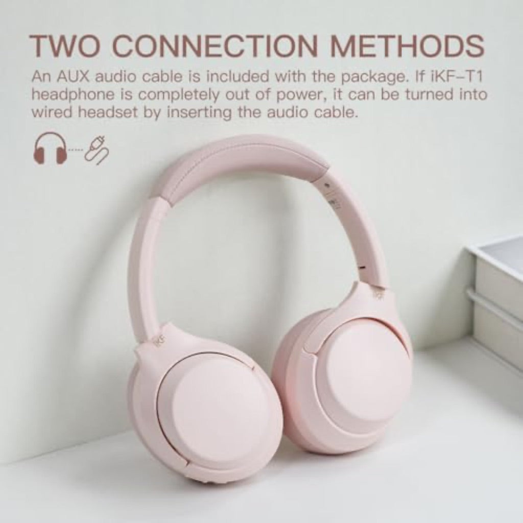 iKF T1 Wireless Bluetooth Headphones with Deep Bass, 50H Playback - Pink
