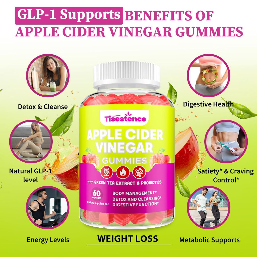 Tisestence - Appetite Suppressant Supplement | Apple Cider Vinegar Gummies with Green Tea Extract | 120 Gummies