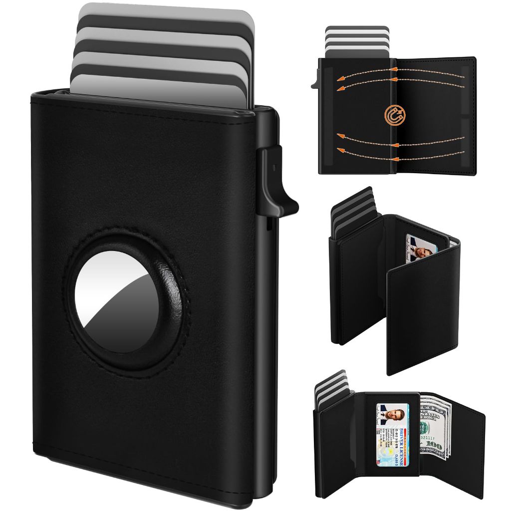 Dwnkove AirTag Wallet for Men, Premium Genuine Leather