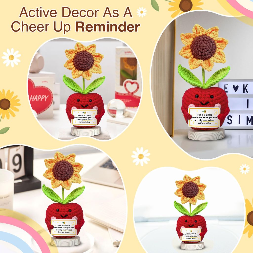 Gossby Handmade Positive Sunflower Apple Crochet Gift: "This is A Little Reminder"