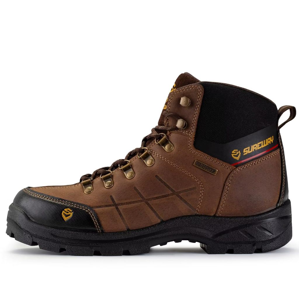 SUREWAY 6" Steel Toe Waterproof Work Boot for Men, Brown - size 10.5