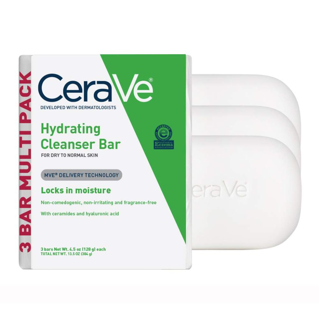 CeraVe Hydrating Cleanser Bar, Soap-Facial Cleanser with 5% Moisturizing Cream, Fragrance-Free, 3-Pack, 4.5