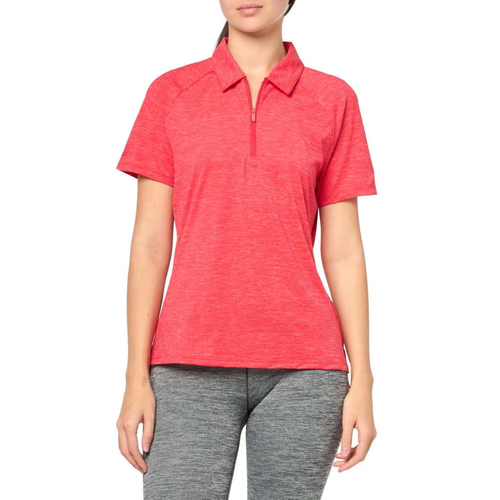adidas Women's Ultimate365 Heather TWISTKNIT Polo Shirt - Pure Ruby/Powder Coral, Large