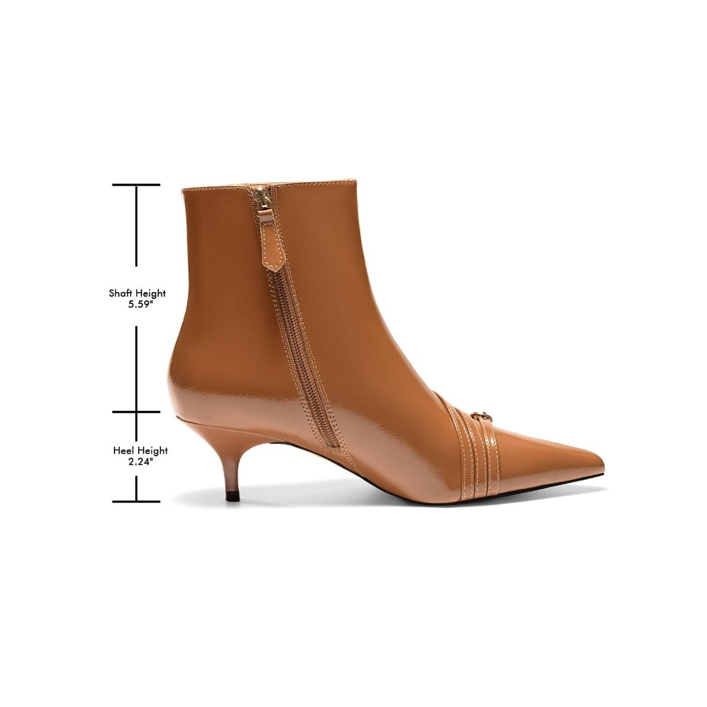 Coutgo Womens Buckle Strap Ankle Booties Kitten Low Heel Pointed Toe Y2K Boots Side Zipper Fall Shoes, Brown, Size 7.5