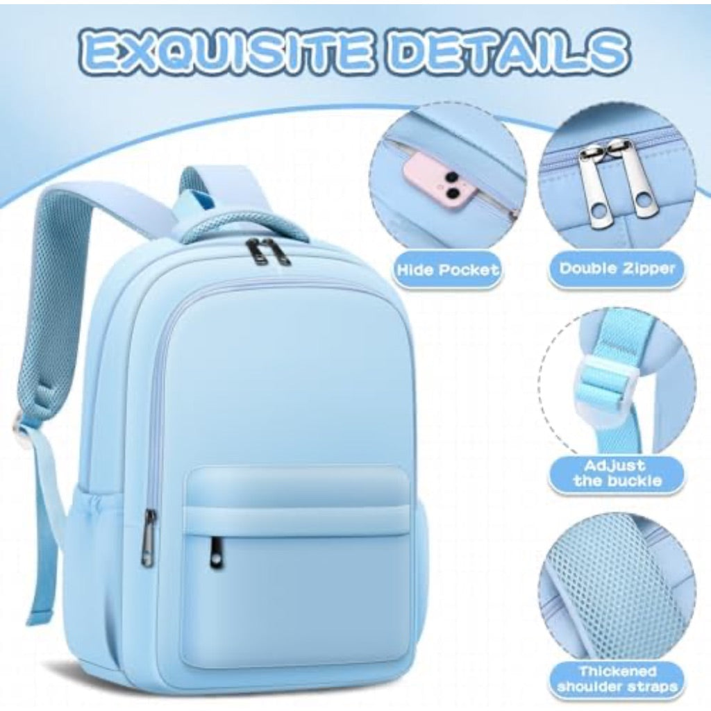 Kid's 16" Backpack with Adjustable Shoulder Straps, Multi-Pocket - Blue