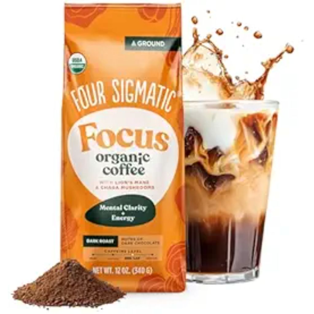 Four Sigmatic Focus Mushroom Coffee | Organic Ground Coffee with Lion's Mane Mushroom and Chaga for Better Focus and Immune Support | 12oz Bag