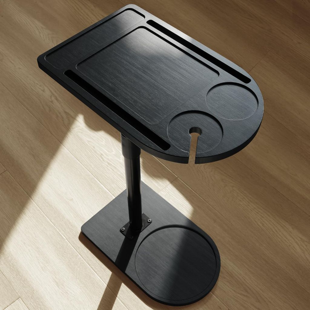 YUHFERA 360° Rotatable Sofa Tray Table for Couch Arm (Black, Arc）
