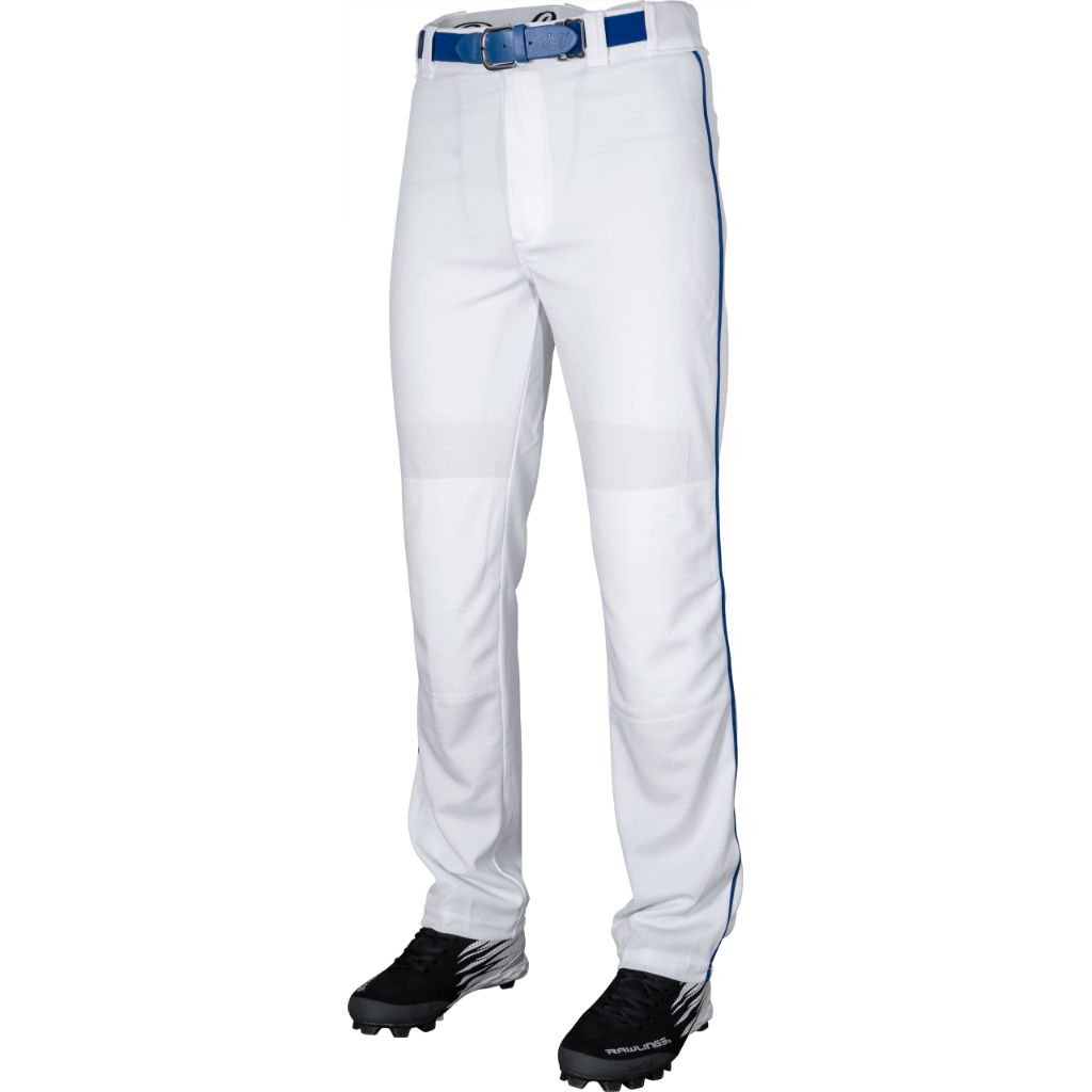Rawlings | Semi-Relaxed Full Length Baseball Pant | Piped | Adult X Large | White/Royal
