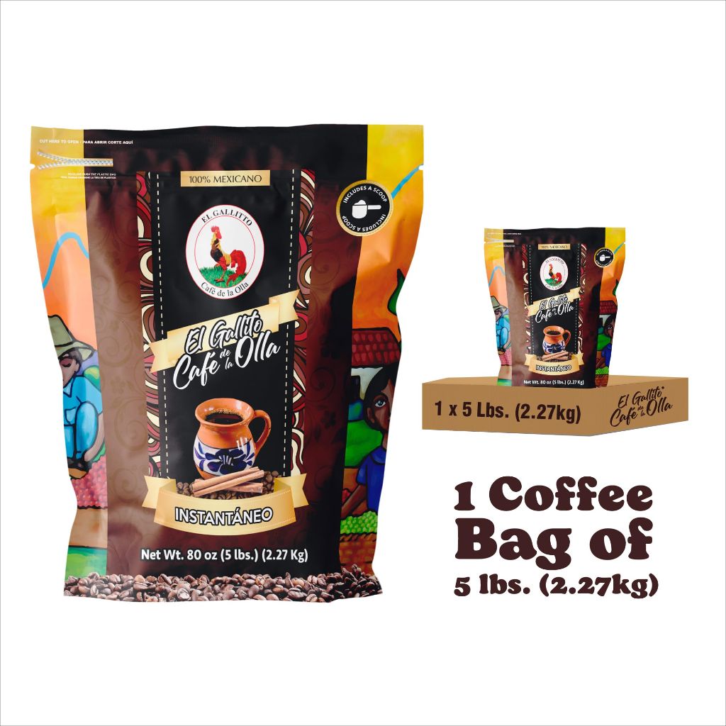 EL GALLITO Café de la Olla | Mexican Café de Olla Instant Coffee with Cocoa, Piloncillo & Cinnamon | 100% Mexican Soluble Coffee | 5 LB (1 Pack)