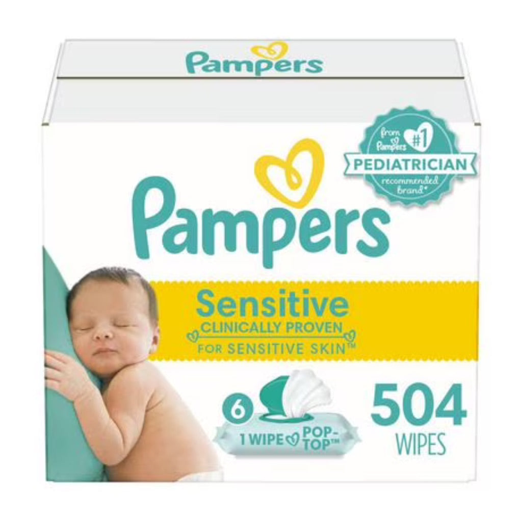 Pampers Sensitive Fragrance Free Baby Wipes - 504 Wipes (6 Packs of 84 Wipes)