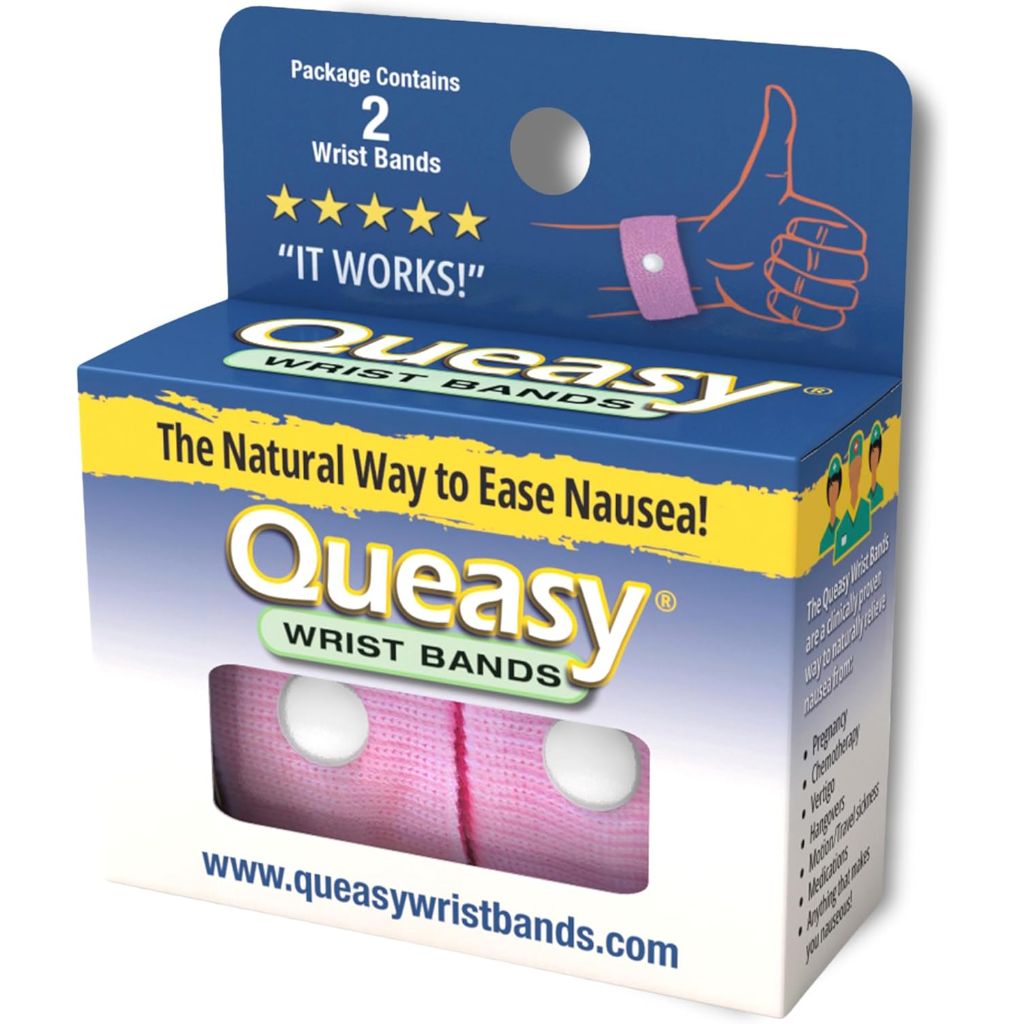 Three Lollies Queasy Anti-Nausea Wristbands – Nausea & Vomiting Relief from Morning Sickness, Motion Sickness, Migraine - Clinically Tested - Acupressure Wristband - 1 Count (2 Wristbands) – Pink