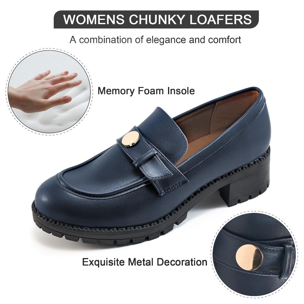 Ecetana Women's Loafers Comfortable Slip On Chunky Platform | Blue