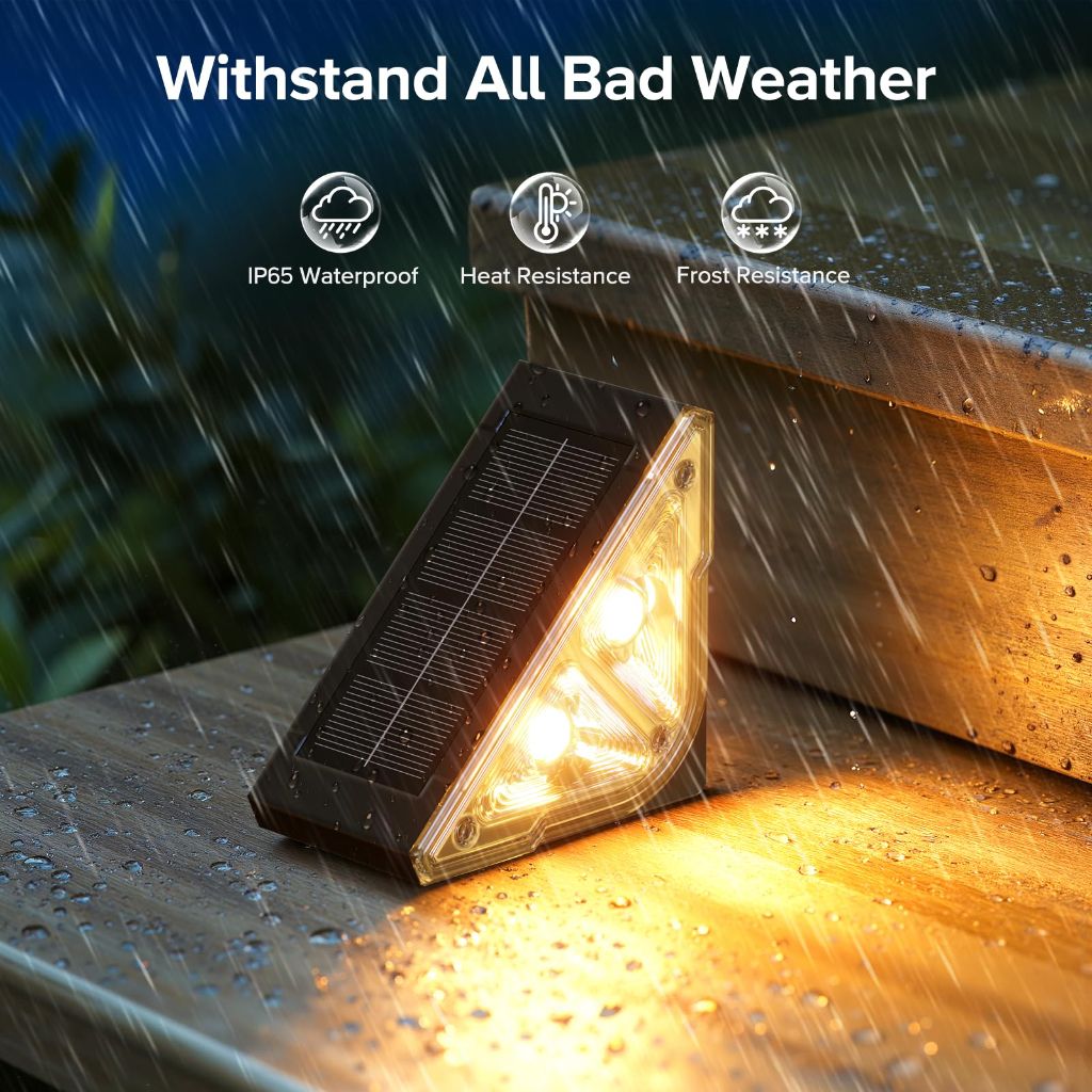 Ahaorigin Solar Step Lights for Outside, 8 Pack Bright LED Spot Lens Triangle Solar Stair