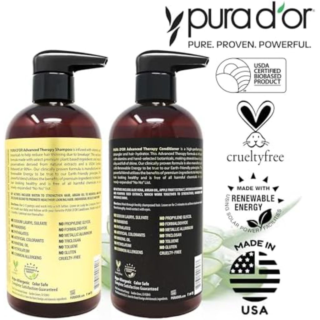 PURA D'OR Advanced Therapy Biotin Shampoo & Conditioner Hair Care Set, 16 fl. oz. x2