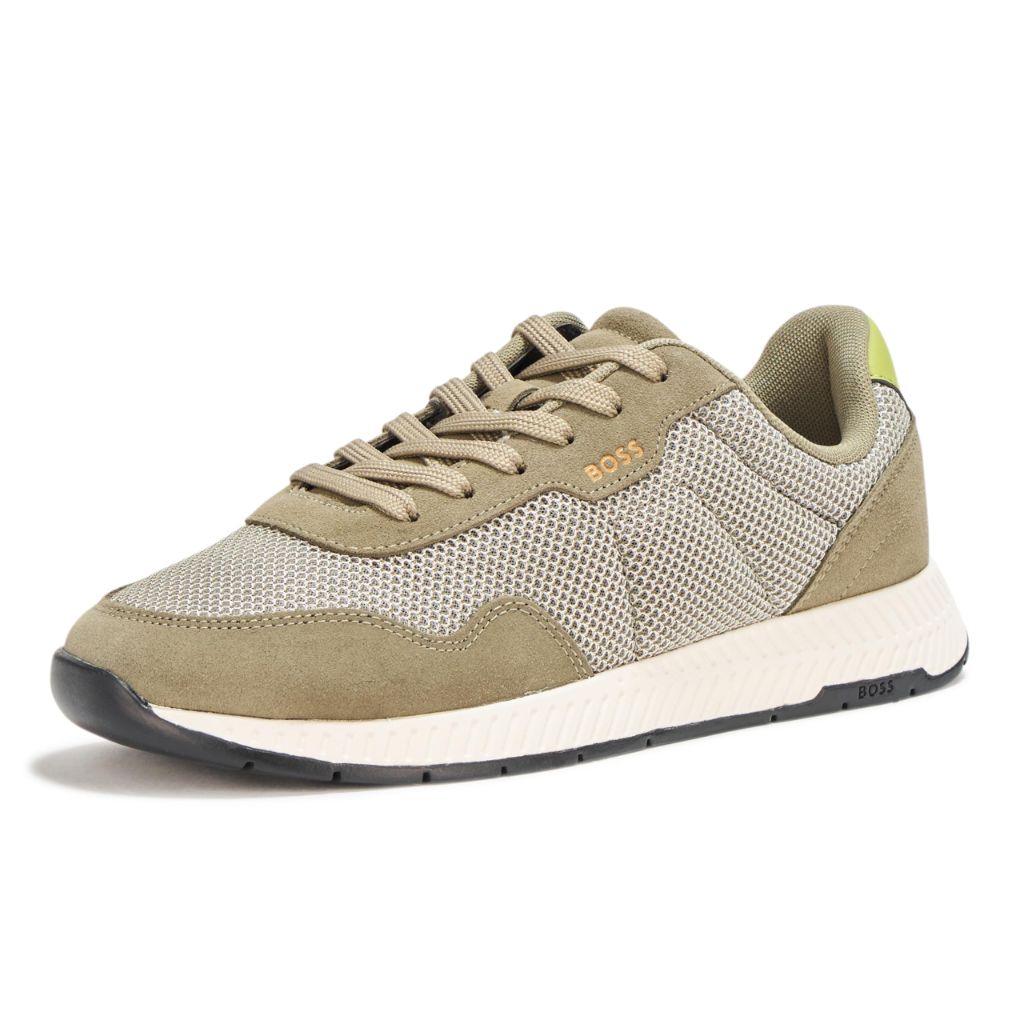 BOSS Leather Mix Low Top Sneaker Garden Moss, Moon Light Grey 7