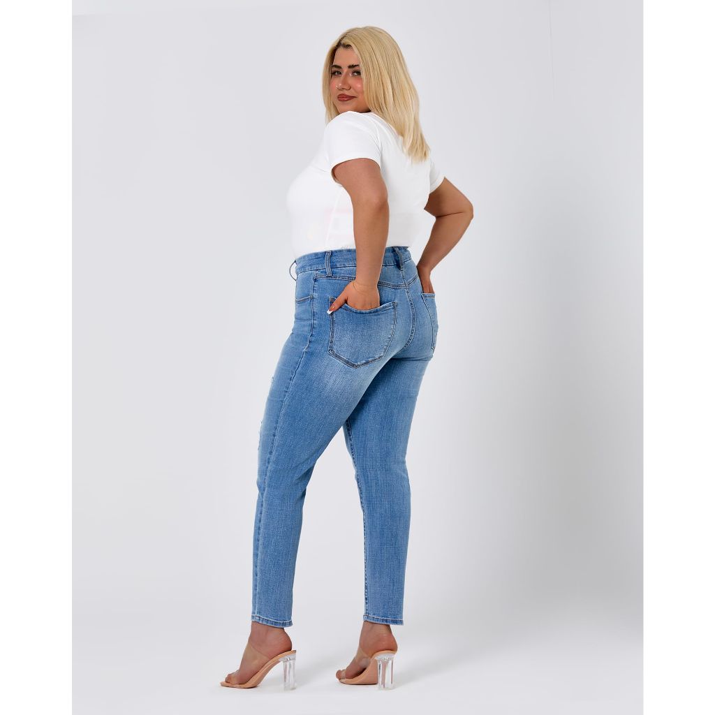 POTADY Womens Plus Size Ripped Skinny Jeans Stretchy High Waisted Ankle Jean, Indigo, 20