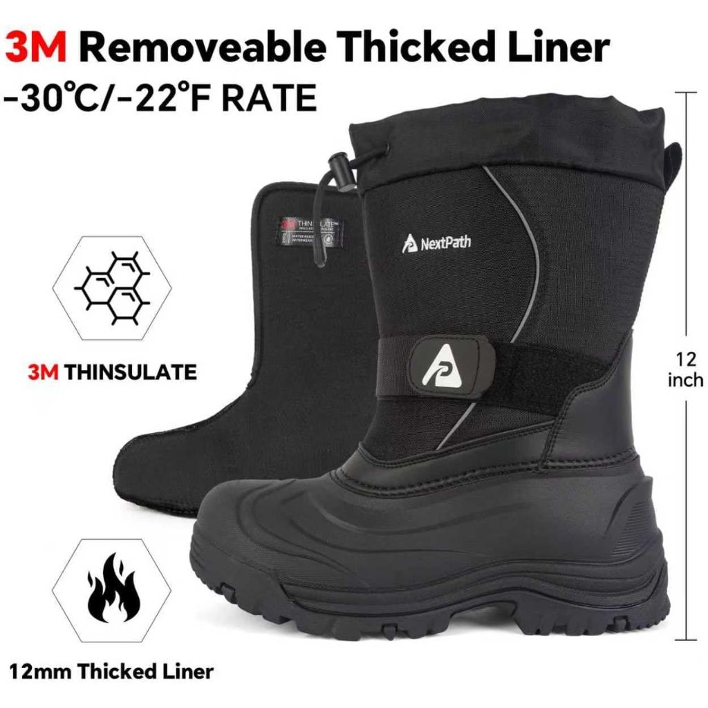SZ 7, Nextpath- Men's Snow Boots 12/14 inch Snow Boots For Men Waterproof | Black