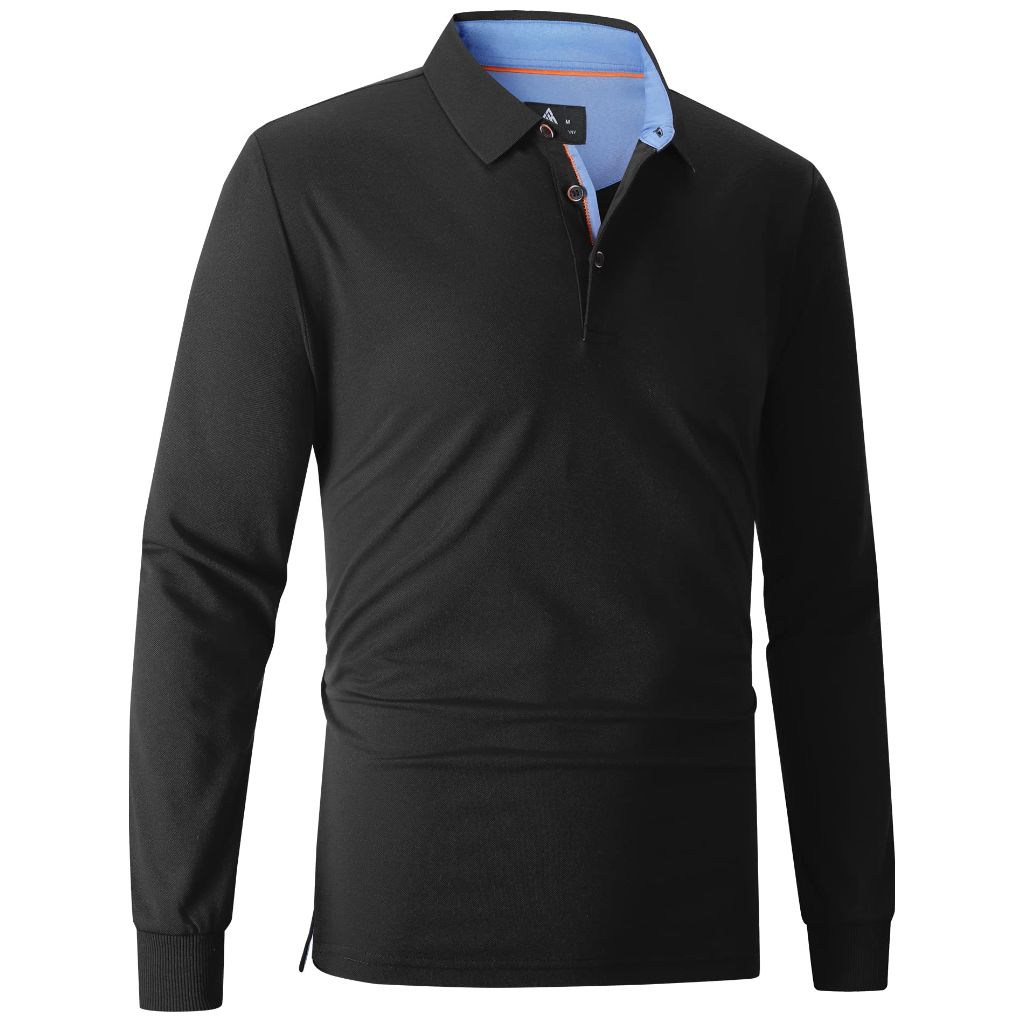 SWISSWELL Men's Long Sleeve Polo Shirts Moisture Wicking Work Shirts Classic Golf Polo Black XL
