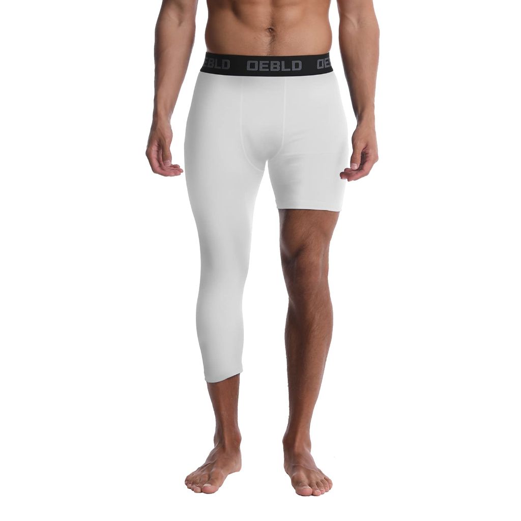 OEBLD Men's Single Leg 3/4 Compression Tights, XS, White