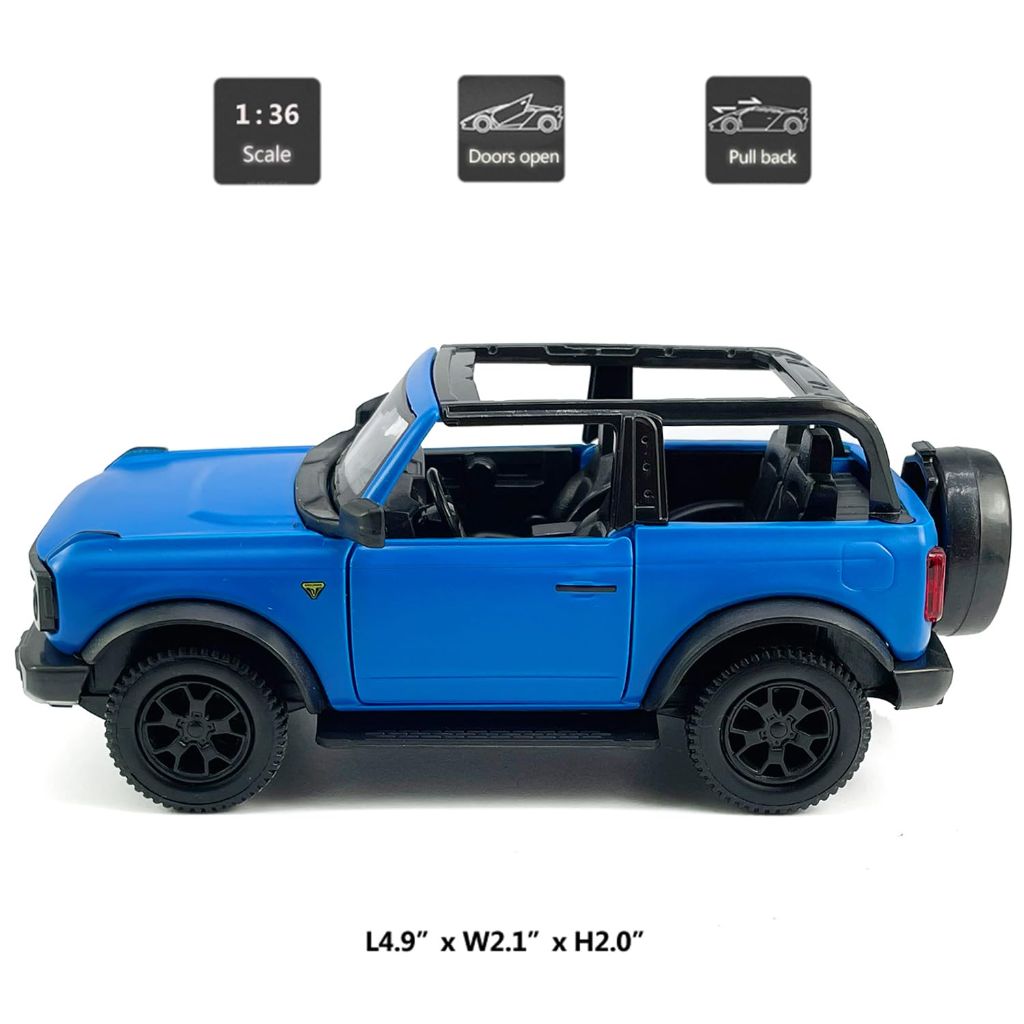 No-top Bronco Badlands Model Car 1/36 Scale Diecast Toy Cars Kids Toys for Boys\ Blue