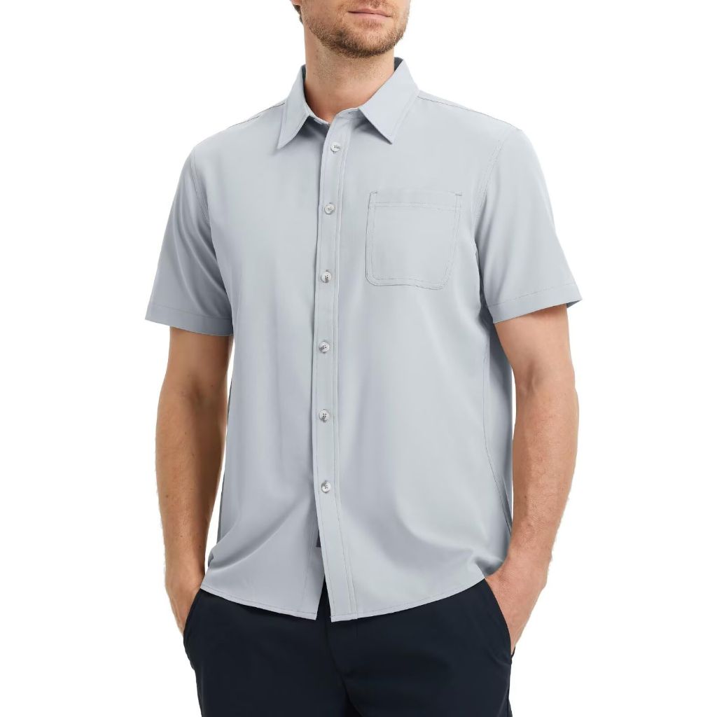 Men's Short Sleeve Button Down Shirt, Glacier Grey, Large