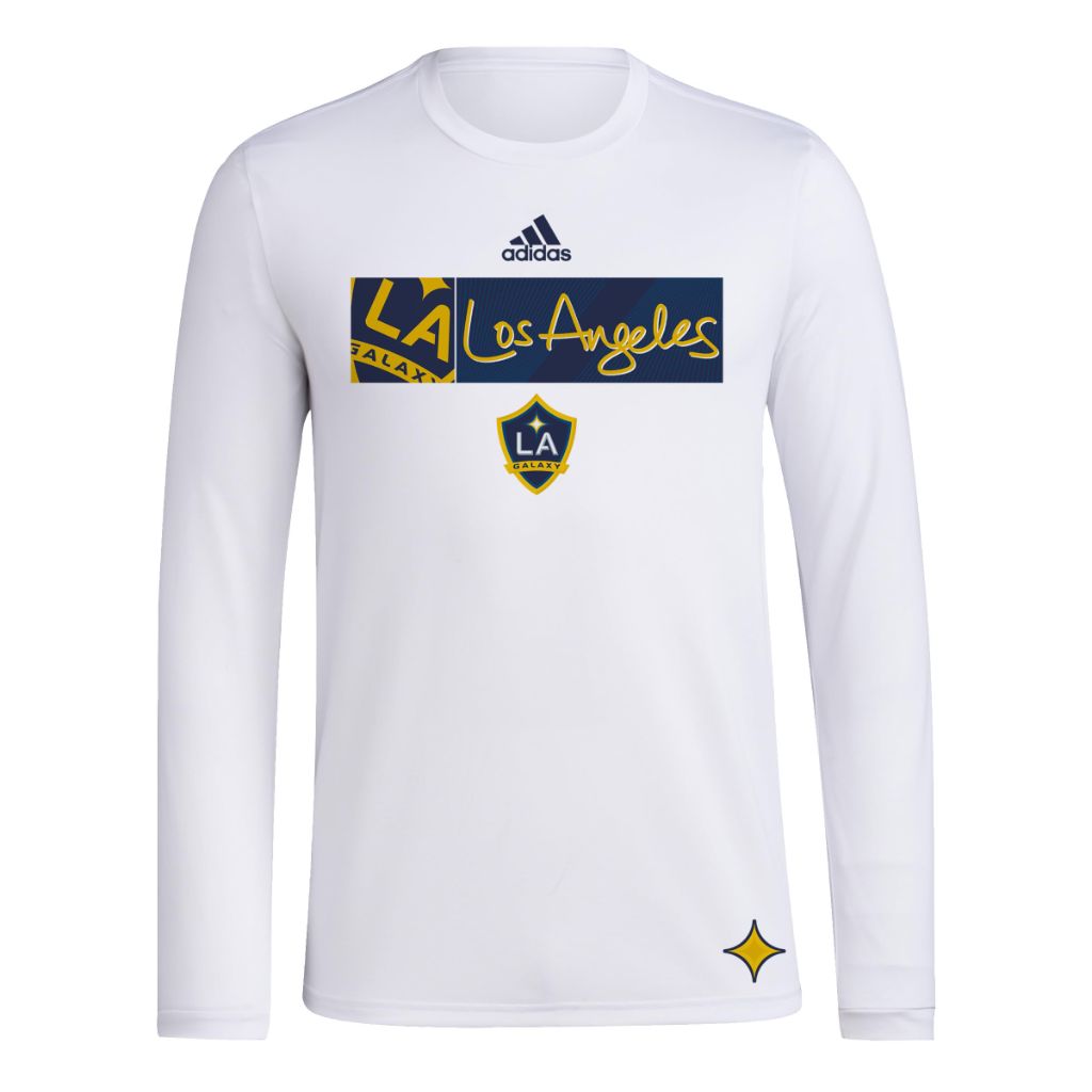 adidas Men's Jersey Hook Long Sleeve Pre-Game Shirt - Los Angeles Galaxy, White (XS)
