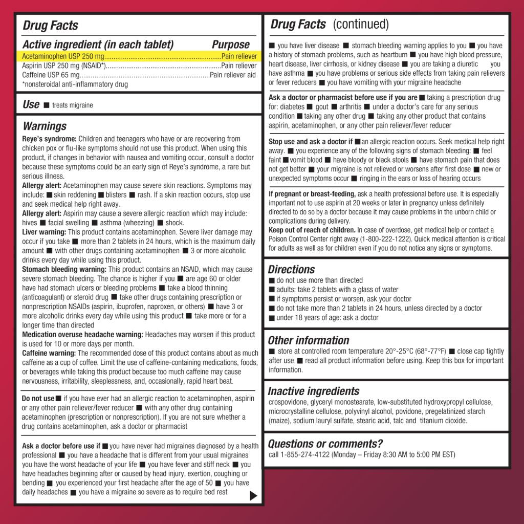 Amazon Basic Care Migraine Relief Acetaminophen Tablets, 200 Count