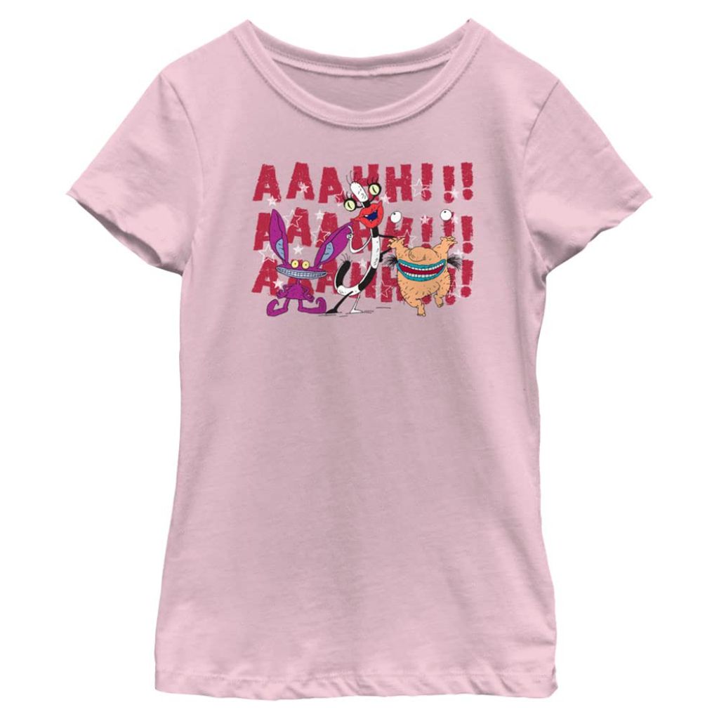 SZ S, Nickelodeon Aaahh Real Monsters Stars and Stripes Girls Short Sleeve Tee Shirt, Light Pink