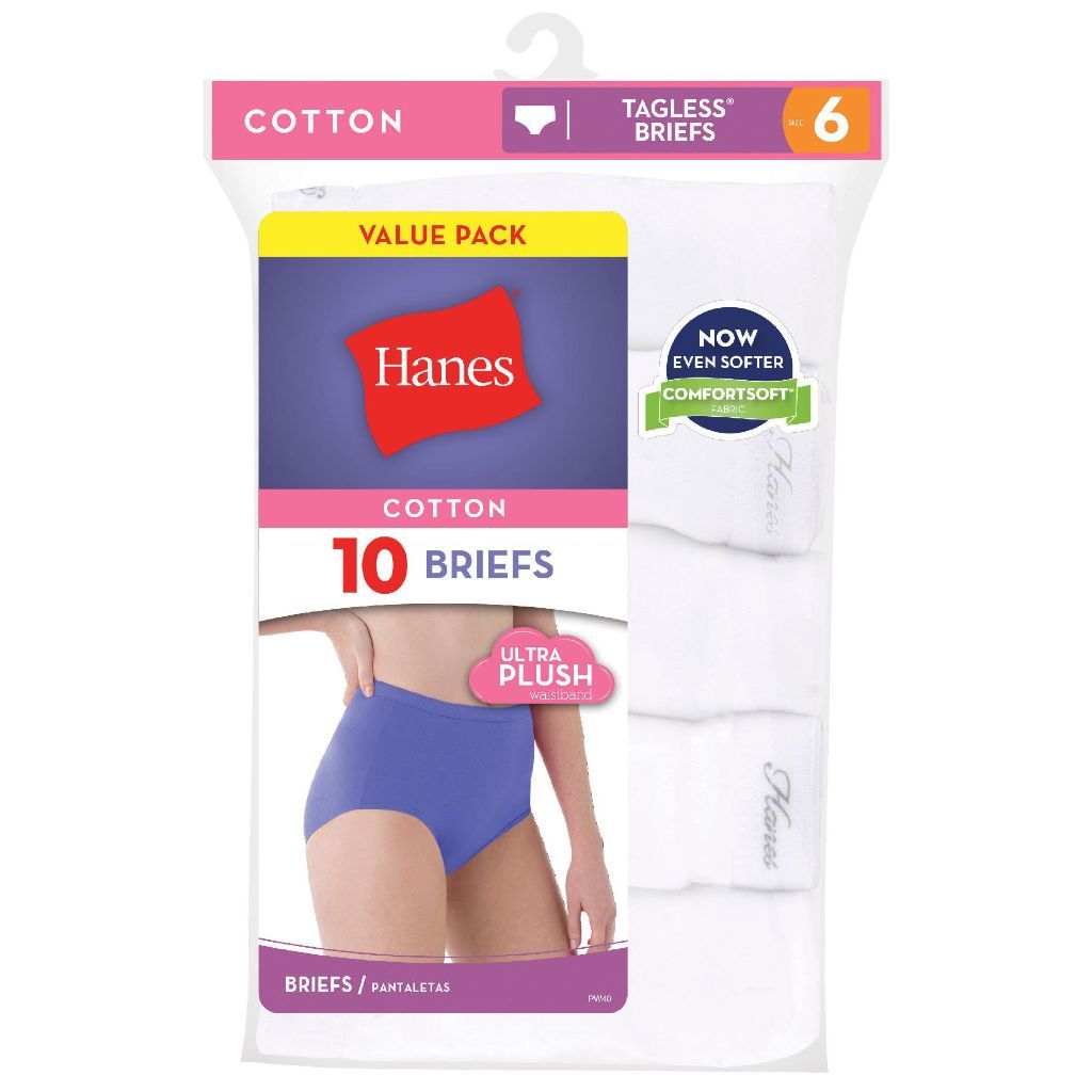 Hanes Women's 10pk Briefs Breathable Cotton Moisture Wicking Underwear - White 10