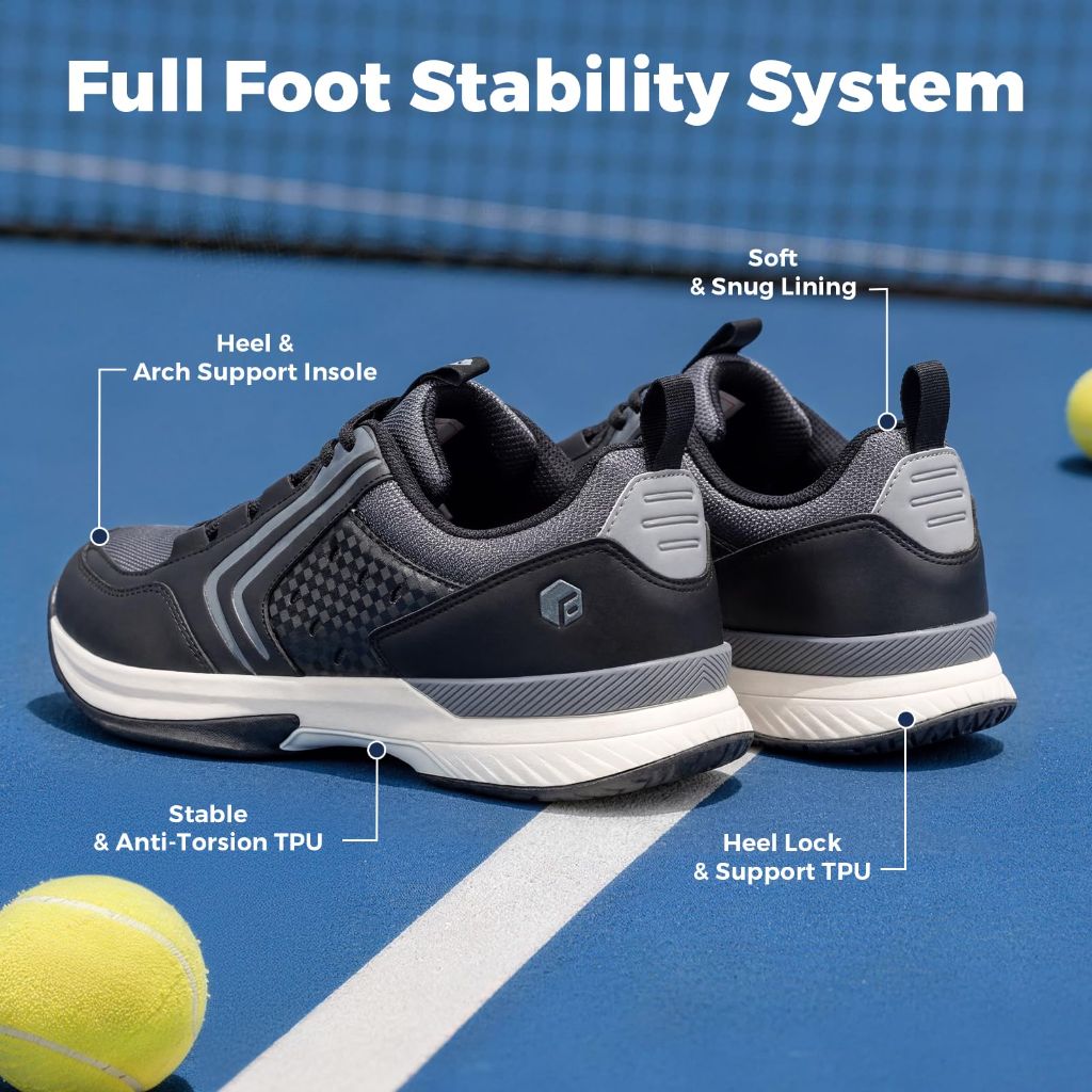 SZ 10X-WD, FitVille Tennis Shoes for Men Wide Men's Pickleball Shoes ( Black)