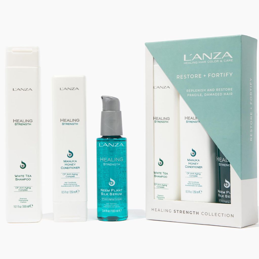 L'ANZA Healing Strength Trio Hair Kit, White Tea Shampoo, Manuka Honey Conditioner & Neem Plant Silk Hair Serum (10.1/8.5/3.4 Fl Oz)