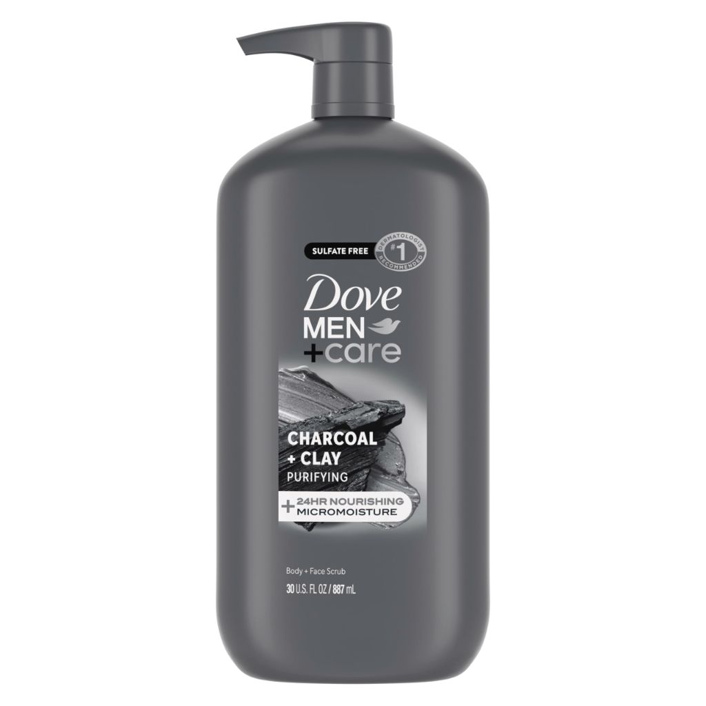 DOVE MEN + CARE Body and Face Scrub Charcoal + Clay Body Wash, 30 oz