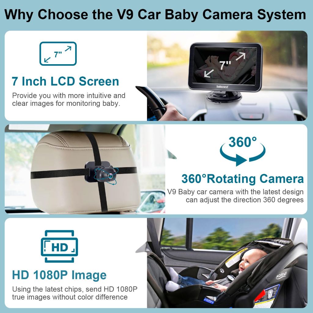 DoHonest Baby Car Camera 7-Inch: (V9) USB Plug and Play Easy Setup